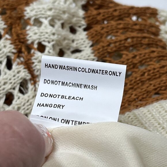 Solitaire Pants Womens L Ivory Brown‎ Crochet Knit Wide Leg Boho Hippie Festival - Picture 10 of 11